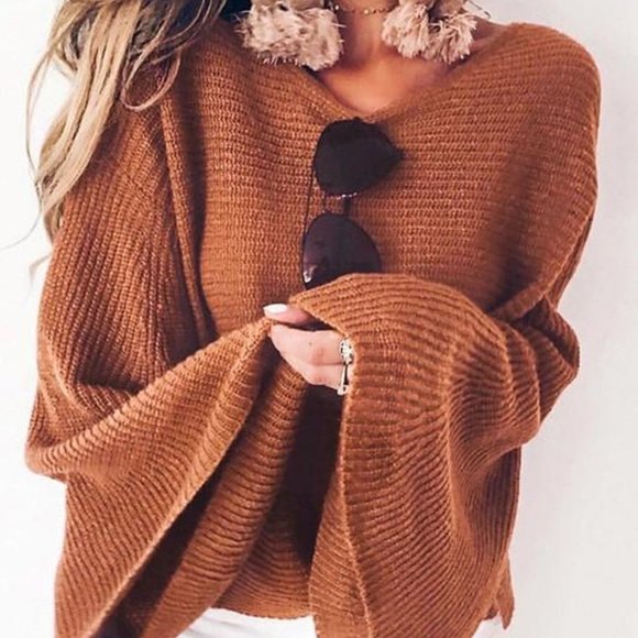 Caramel Bell Sleeves Knit Sweater
